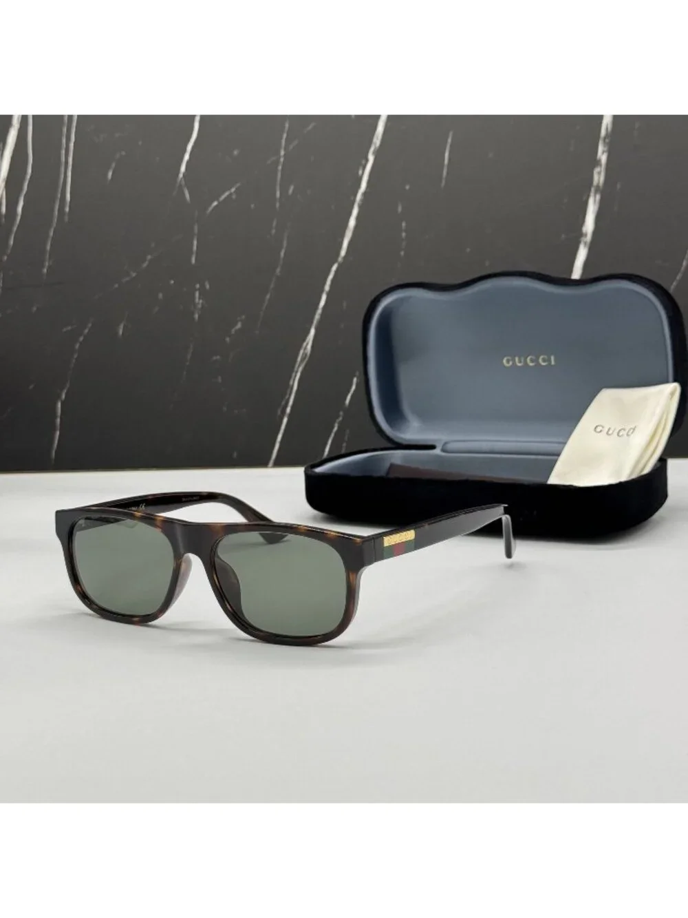 New Gucci GG0770SA 003 Havana Green Square Men Sunglasses